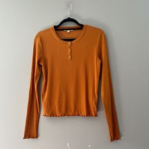 Cedar & Gold Orange Ribbed Knit Henley Tee Long Sleeve Pullover Size Small S